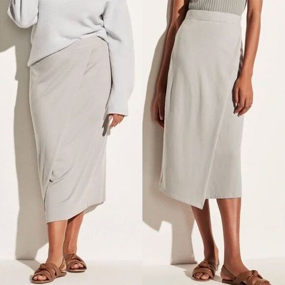 VINCE NWT Overlap Cotton Tencel Pull Over Midi Skirt in Fog Size XXL - Picture 2 of 11